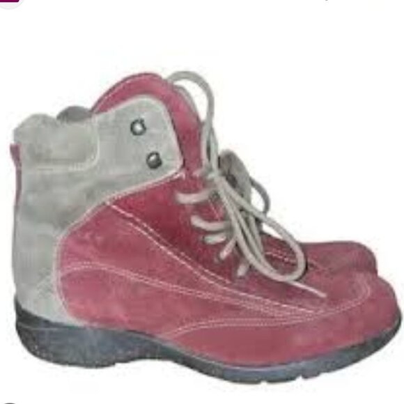 Le Canadienne Boots Suede Leather Fur Lined Lace up Boots in Red/Brown Winter - Picture 1 of 7